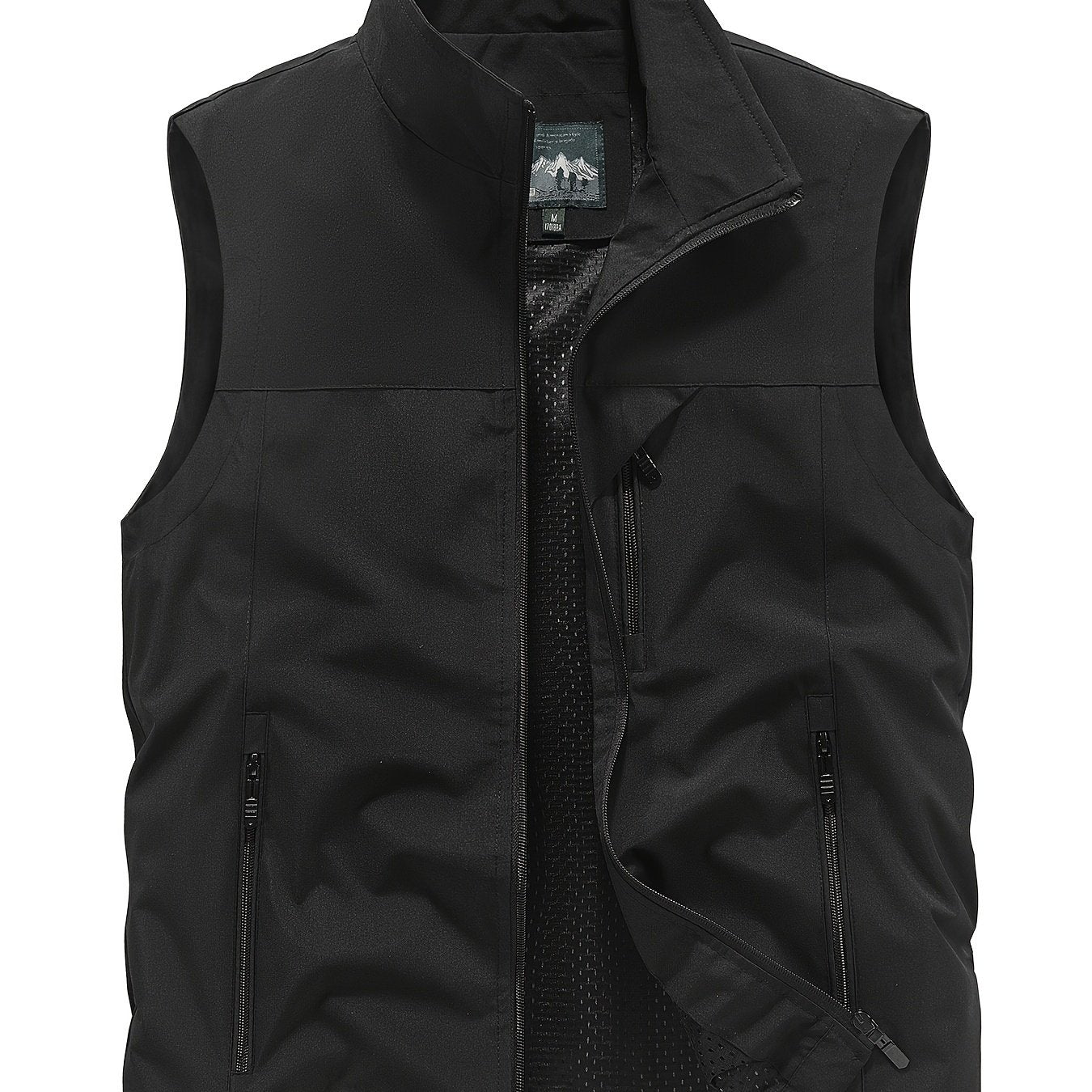 Nine 11 Men's Solid Sleeveless Jacket With Zipper Pockets, Active Zip Up Stand Collar Vest For Spring Summer Fall Outdoor Activities - Nine 11