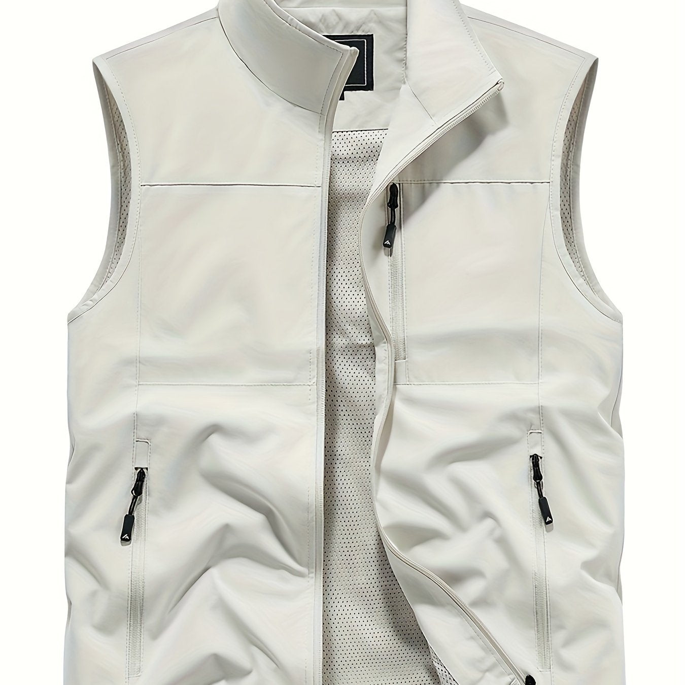 Nine 11 Men's Solid Sleeveless Jacket With Zipper Pockets, Casual Zip Up Stand Collar Vest For Spring Fall Outdoor Activities - Nine 11