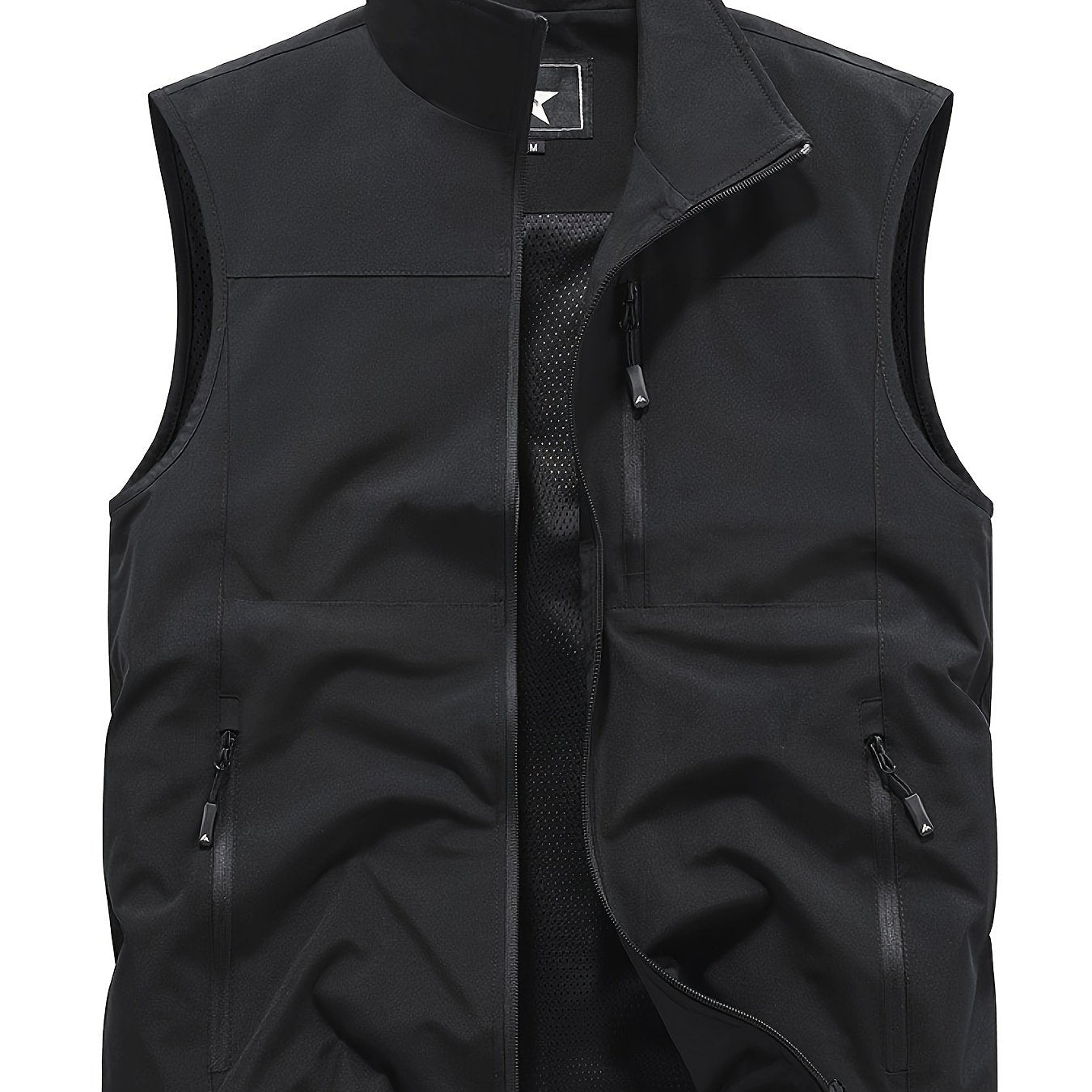 Nine 11 Men's Solid Sleeveless Jacket With Zipper Pockets, Casual Zip Up Stand Collar Vest For Spring Fall Outdoor Activities - Nine 11