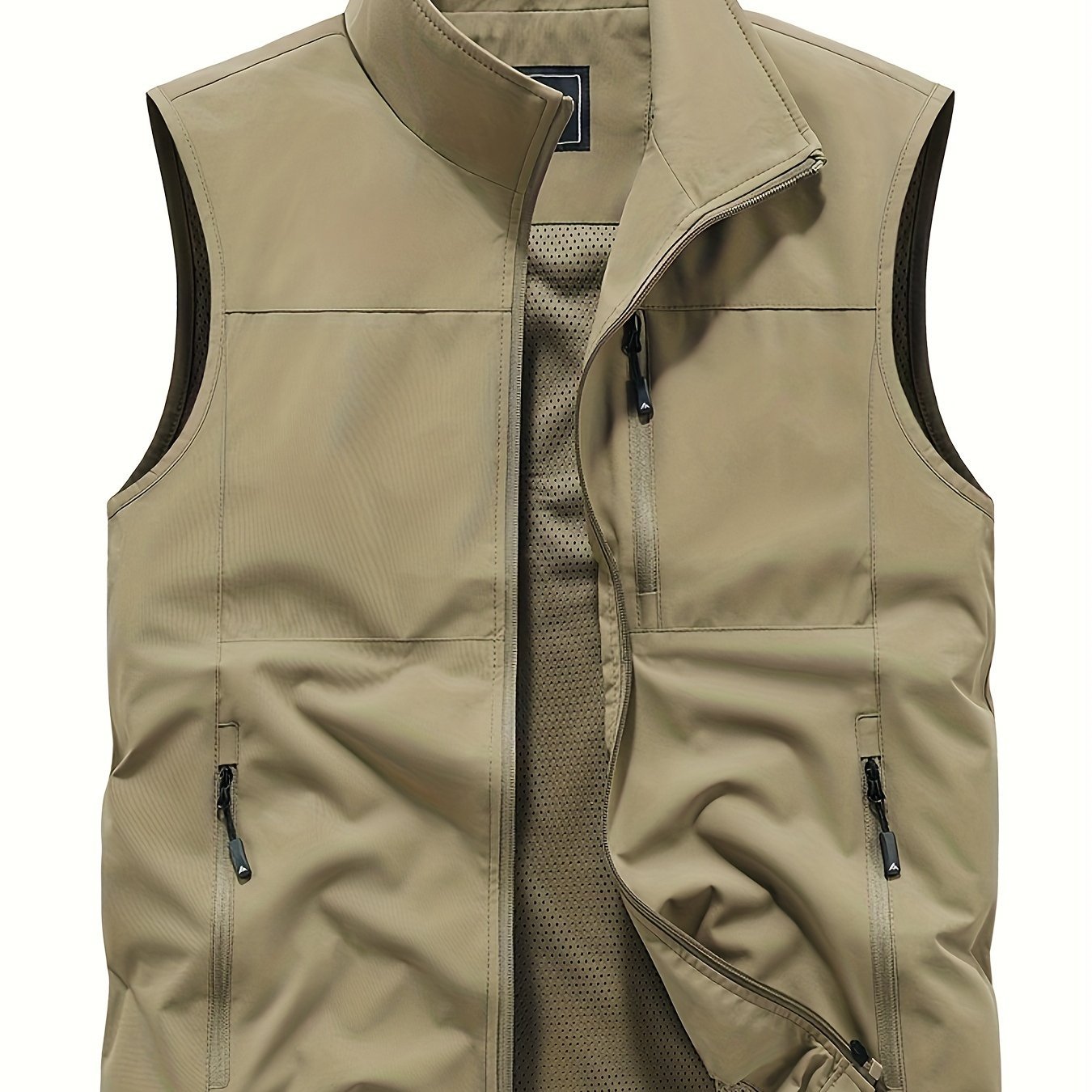 Nine 11 Men's Solid Sleeveless Jacket With Zipper Pockets, Casual Zip Up Stand Collar Vest For Spring Fall Outdoor Activities - Nine 11