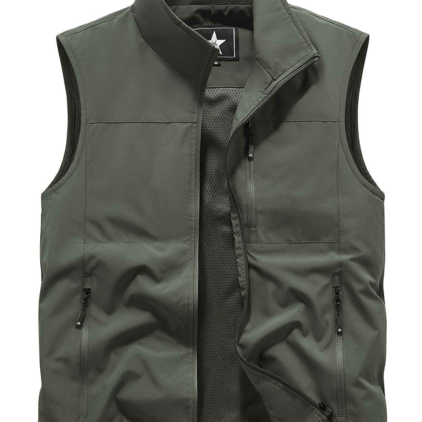 Nine 11 Men's Solid Sleeveless Jacket With Zipper Pockets, Casual Zip Up Stand Collar Vest For Spring Fall Outdoor Activities - Nine 11