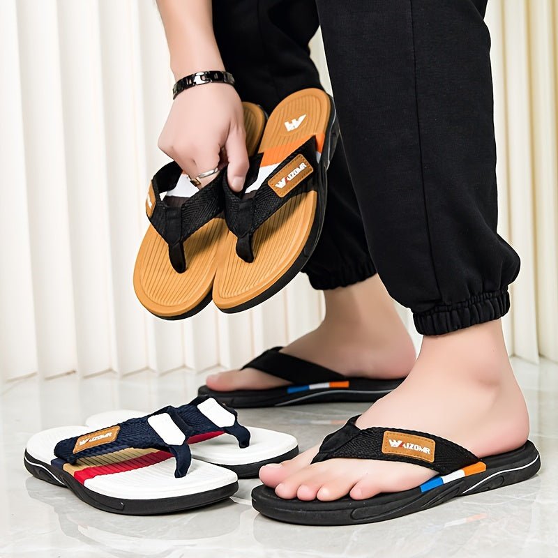 Nine 11 Men's Trendy Colour Block Flip Flops, Comfy Non Slip Casual Rubber Sole EVA Thong Sandals For Men's Indoor Activities - Nine 11