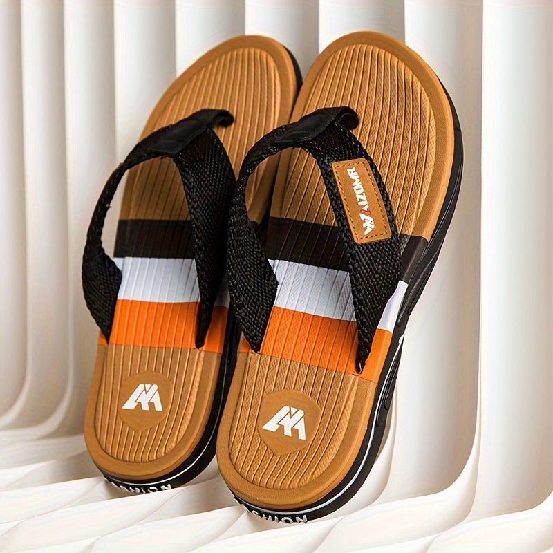 Nine 11 Men's Trendy Colour Block Flip Flops, Comfy Non Slip Casual Rubber Sole EVA Thong Sandals For Men's Indoor Activities - Nine 11