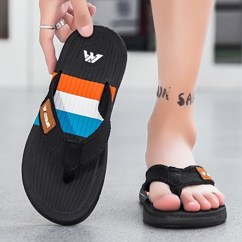 Nine 11 Men's Trendy Colour Block Flip Flops, Comfy Non Slip Casual Rubber Sole EVA Thong Sandals For Men's Indoor Activities - Nine 11