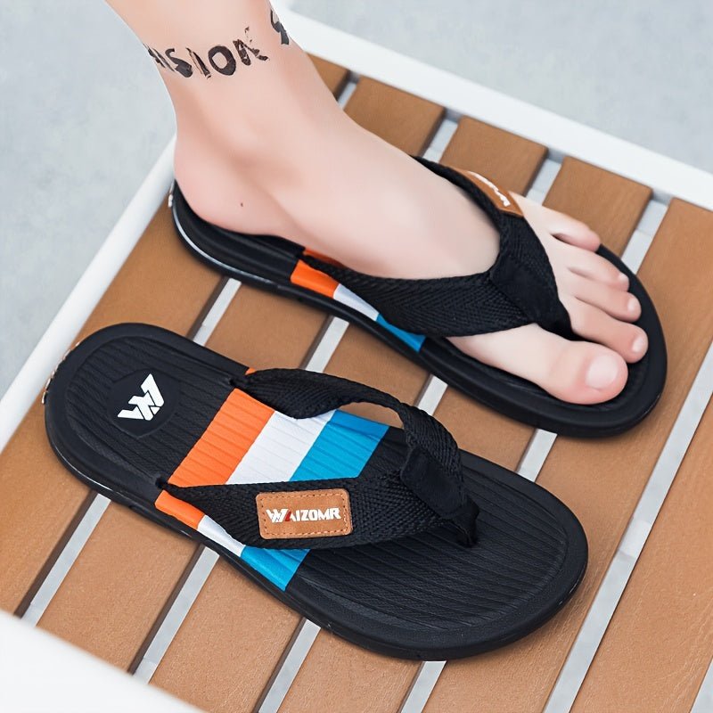 Nine 11 Men's Trendy Colour Block Flip Flops, Comfy Non Slip Casual Rubber Sole EVA Thong Sandals For Men's Indoor Activities - Nine 11