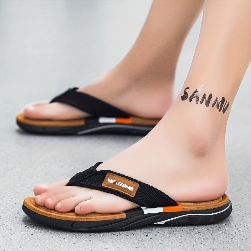 Nine 11 Men's Trendy Colour Block Flip Flops, Comfy Non Slip Casual Rubber Sole EVA Thong Sandals For Men's Indoor Activities - Nine 11