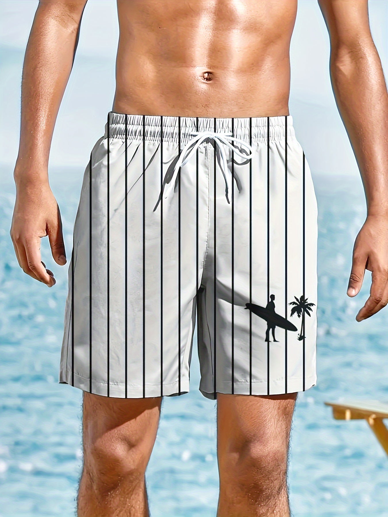 Nine 11 Men's Trendy Hawaiian Graphic Shorts With Drawstring And Stylish Stripes For Summer Beach, Pool And Vacation - Nine 11