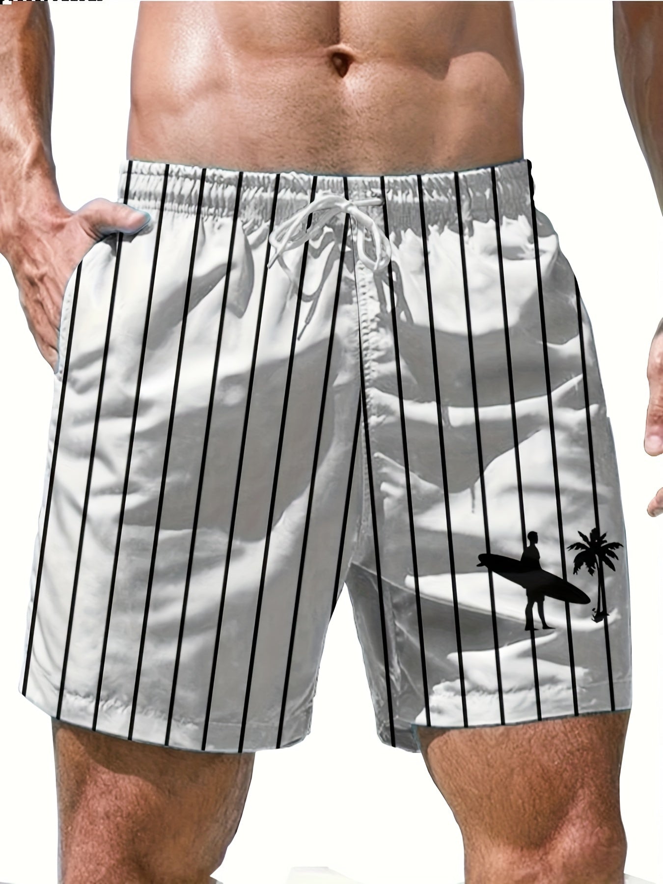 Nine 11 Men's Trendy Hawaiian Graphic Shorts With Drawstring And Stylish Stripes For Summer Beach, Pool And Vacation - Nine 11