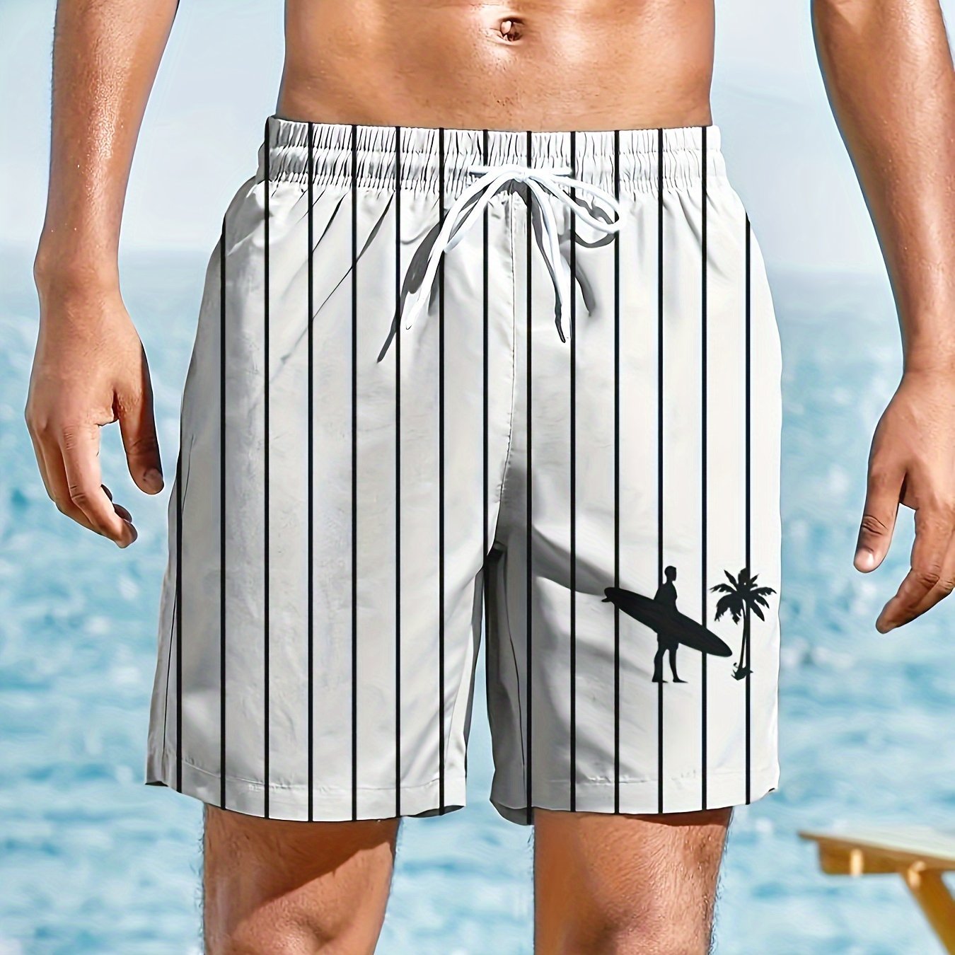 Nine 11 Men's Trendy Hawaiian Graphic Shorts With Drawstring And Stylish Stripes For Summer Beach, Pool And Vacation - Nine 11