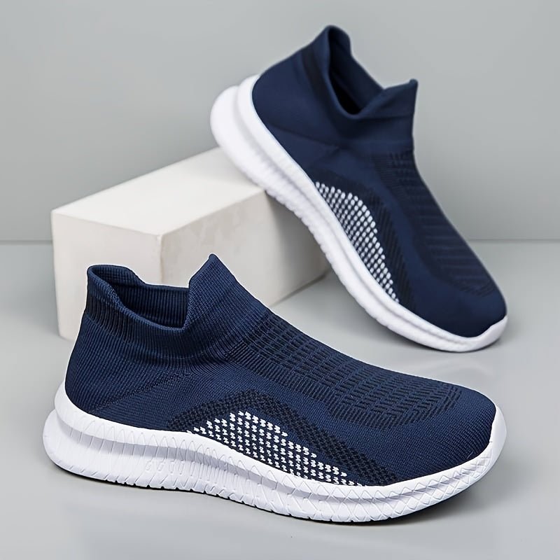 Nine 11 Plus Size Men's Trendy Woven Knit Breathable Slip On Sock Shoes, Comfy Non Slip Casual Soft Sole Sneakers - Nine 11