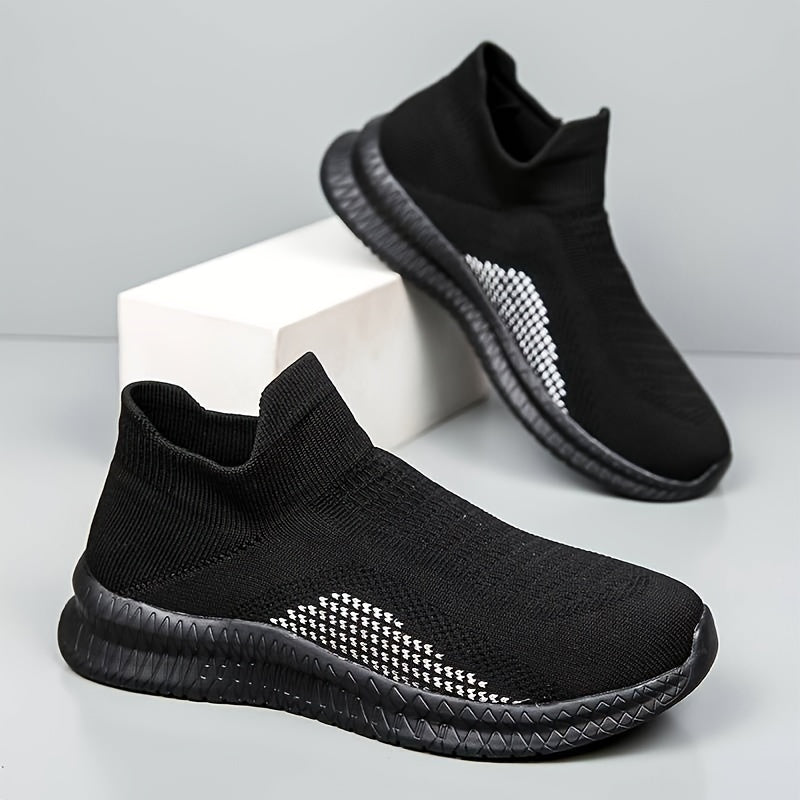 Nine 11 Plus Size Men's Trendy Woven Knit Breathable Slip On Sock Shoes, Comfy Non Slip Casual Soft Sole Sneakers - Nine 11