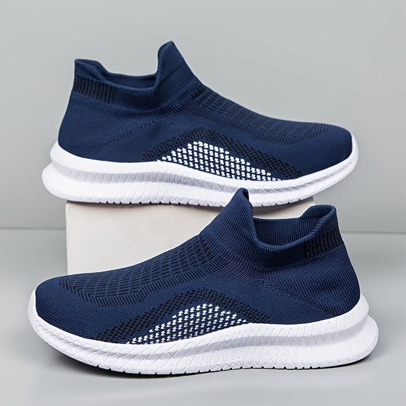 Nine 11 Plus Size Men's Trendy Woven Knit Breathable Slip On Sock Shoes, Comfy Non Slip Casual Soft Sole Sneakers - Nine 11