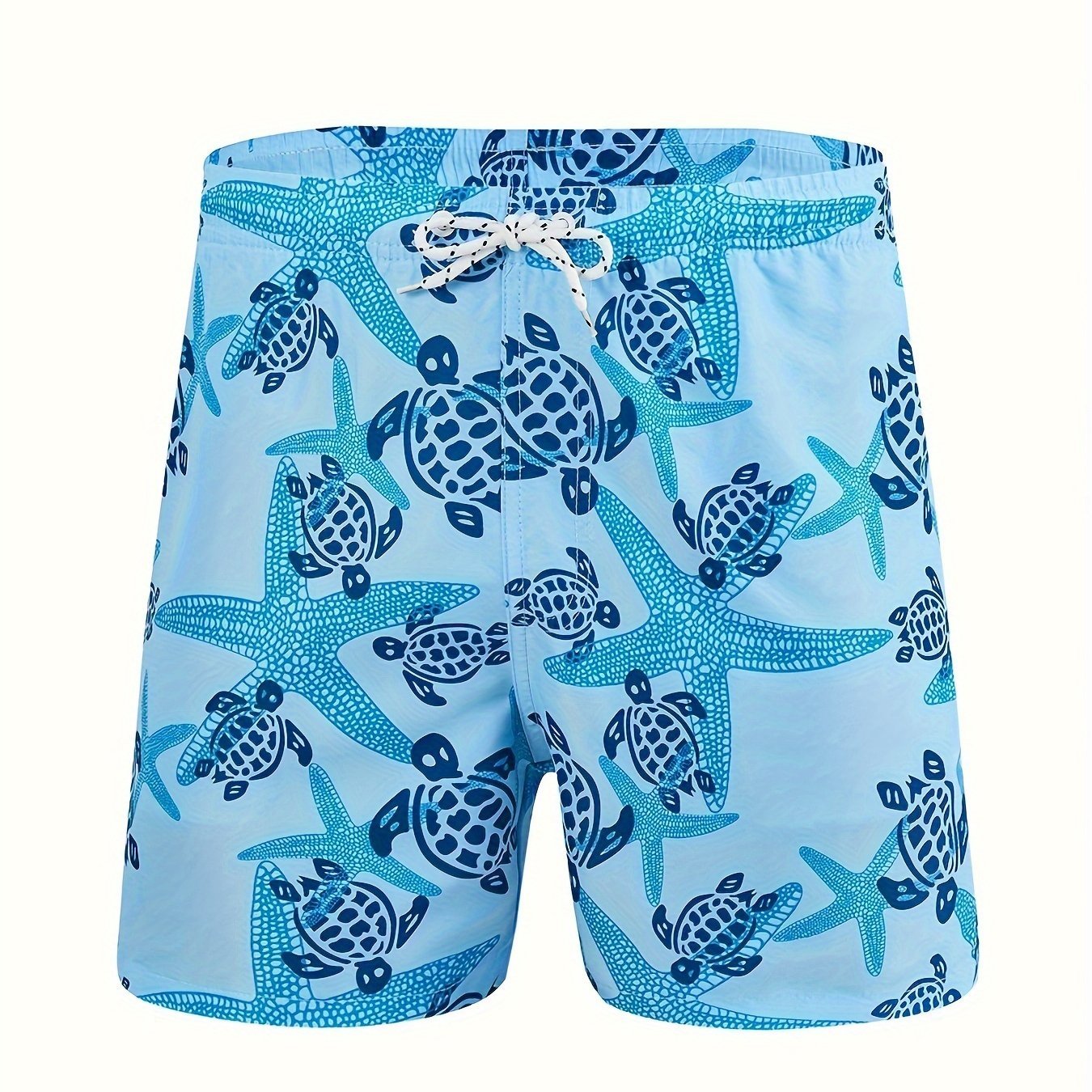 Nine 11 Sea Turtles Pattern Men's Casual Beach Drawstring Shorts, Men's Summer Outdoor Sports Comfy Shorts - Nine 11