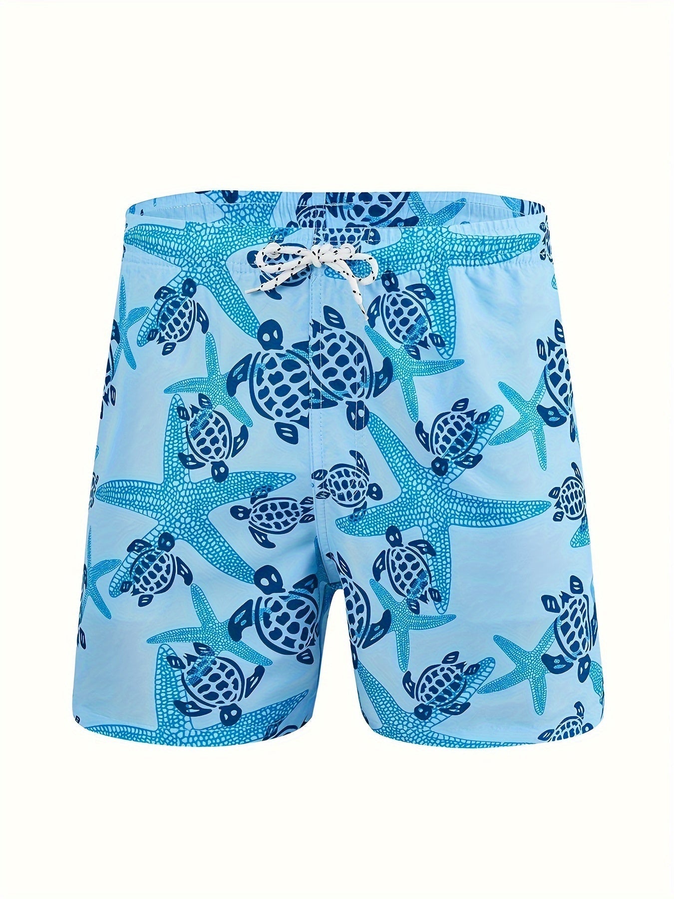 Nine 11 Sea Turtles Pattern Men's Casual Beach Drawstring Shorts, Men's Summer Outdoor Sports Comfy Shorts - Nine 11