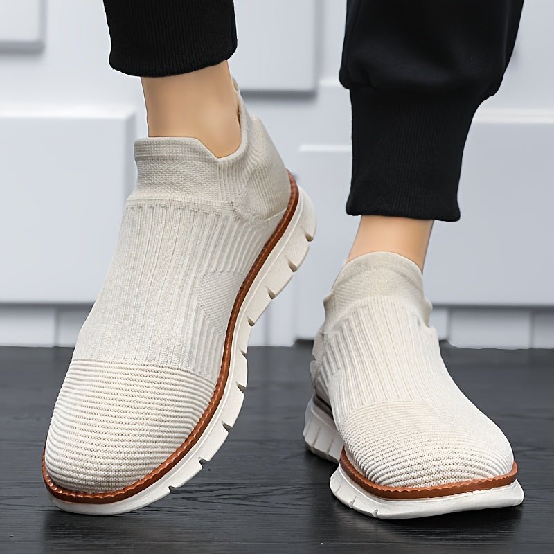 Nine 11 Solid Slip On Sock Shoes For Men, Woven Breathable Non Slip Sneakers, Durable For Outdoor Jogging Hiking - Nine 11