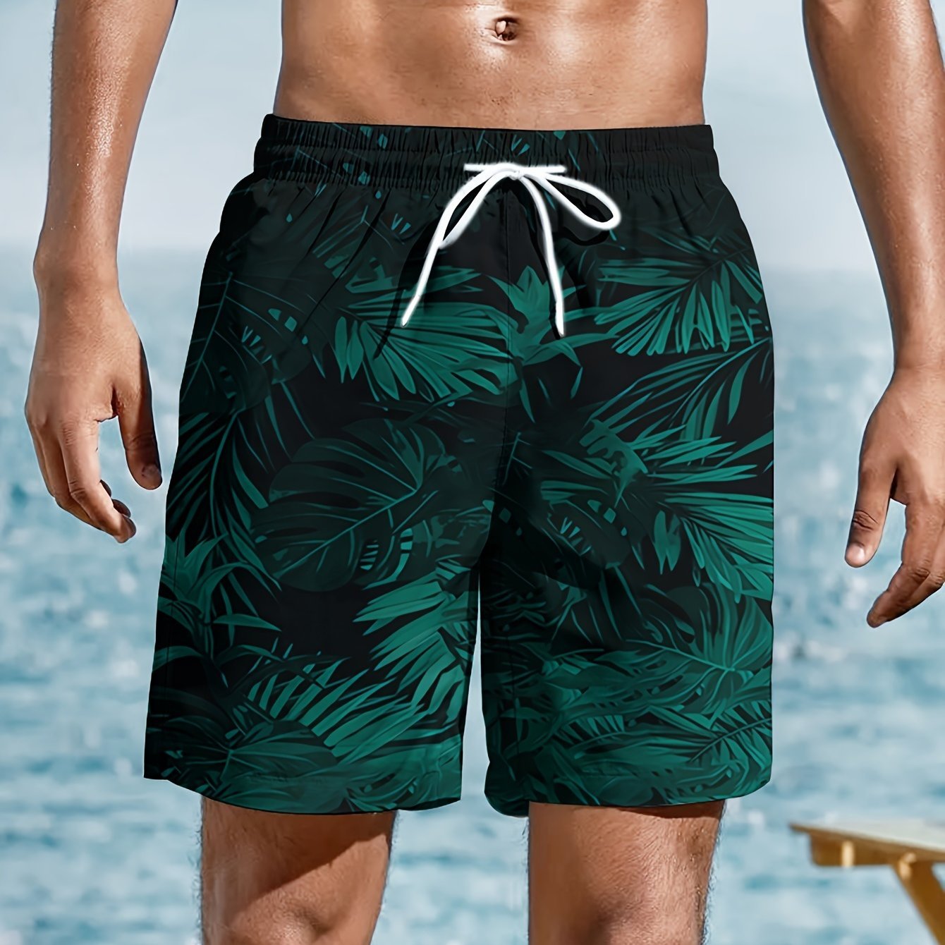 Nine 11 Tropical Floral Pattern Men's Board Shorts With Drawstring And Pockets, Trendy And Stylish Shorts For Summer Beach Leisurewear - Nine 11