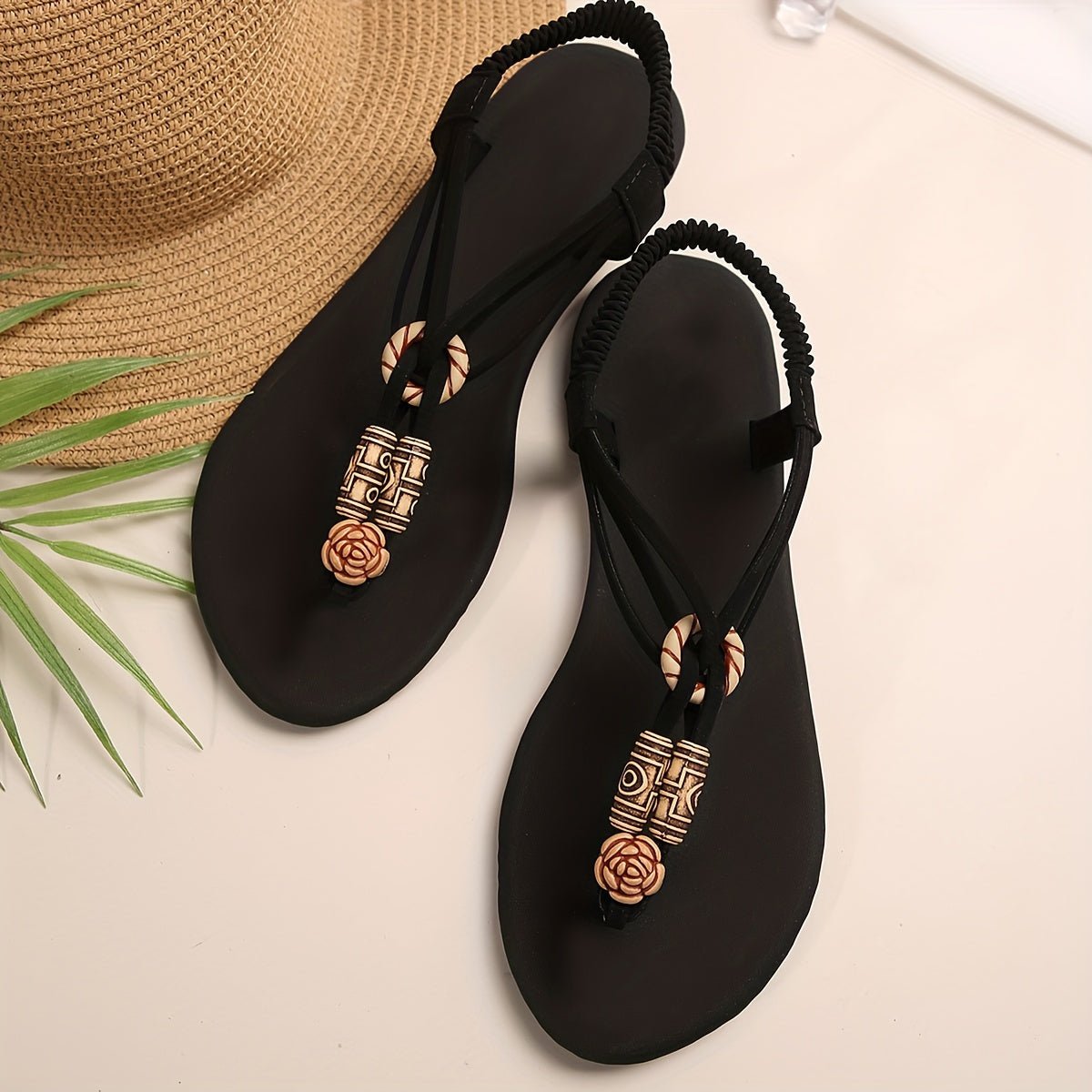 Nine 11 Women's Beads Decor Flat Sandals, Casual Clip Toe Summer Shoes, Lightweight Slip On Sandals - Nine 11