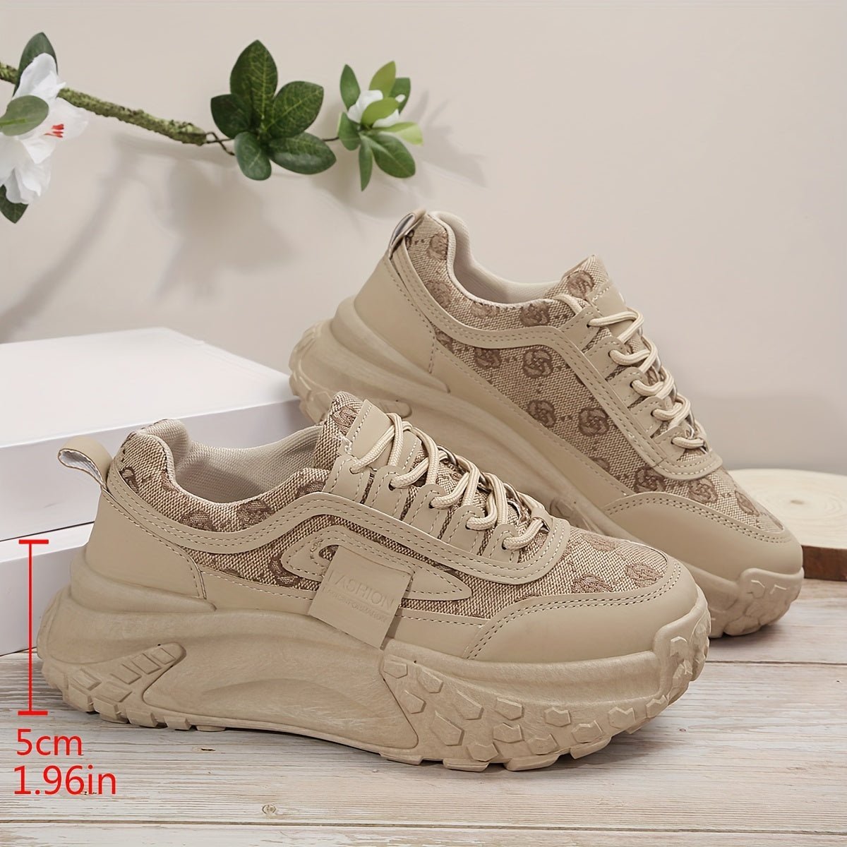 Nine 11 Women's Flower Pattern Platform Sneakers, Casual Lace Up Outdoor Shoes, Comfortable Low Top Shoes - Nine 11