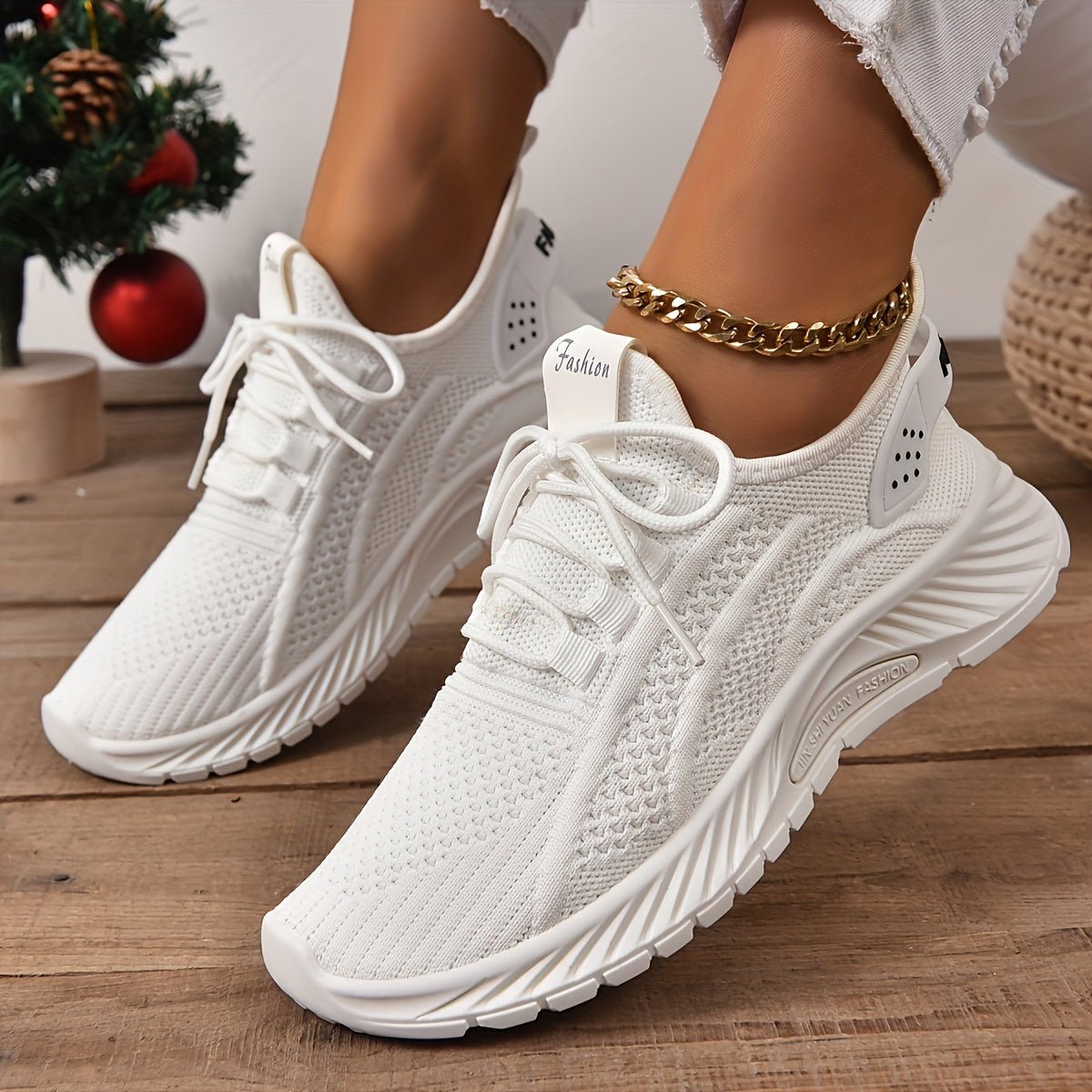 Nine 11 Women's Knitted Sports Shoes, Lightweight Lace Up Low Top Running & Tennis Sneakers, Breathable Gym Trainers for Holiday - Nine 11