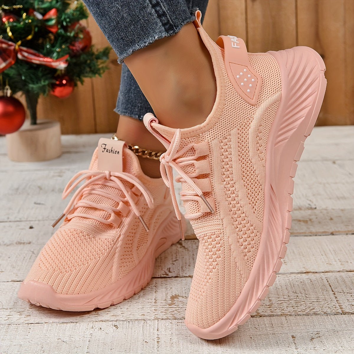 Nine 11 Women's Knitted Sports Shoes, Lightweight Lace Up Low Top Running & Tennis Sneakers, Breathable Gym Trainers for Holiday - Nine 11