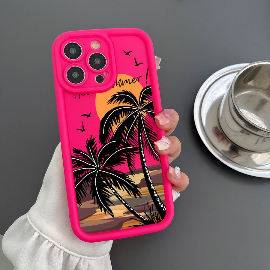 Sunset Palm Tree Pattern Phone Case Compatible with iPhone 7/8/11/12/13/14/15/X/XR/Xs/Plus/Pro/Pro Max/SE2 - Durable Shockproof Protective Cover with Tropical Design - Nine 11