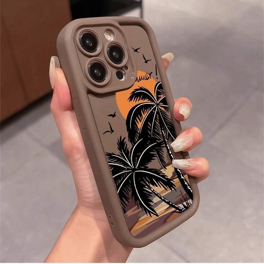 Sunset Palm Tree Pattern Phone Case Compatible with iPhone 7/8/11/12/13/14/15/X/XR/Xs/Plus/Pro/Pro Max/SE2 - Durable Shockproof Protective Cover with Tropical Design - Nine 11