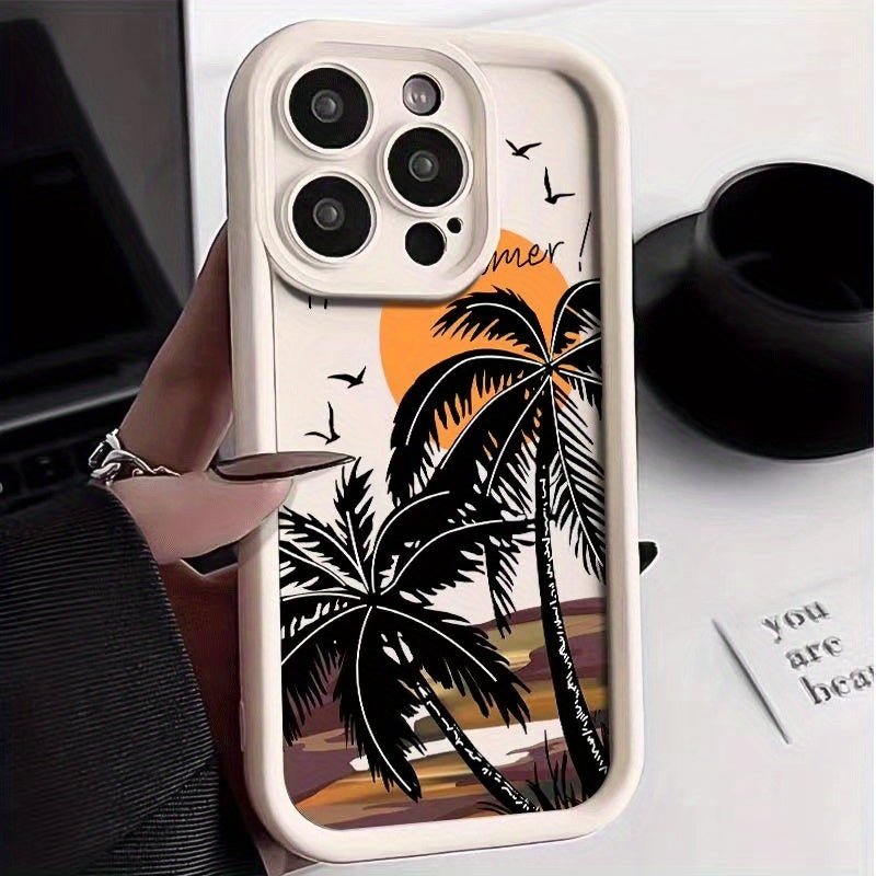 Sunset Palm Tree Pattern Phone Case Compatible with iPhone 7/8/11/12/13/14/15/X/XR/Xs/Plus/Pro/Pro Max/SE2 - Durable Shockproof Protective Cover with Tropical Design - Nine 11