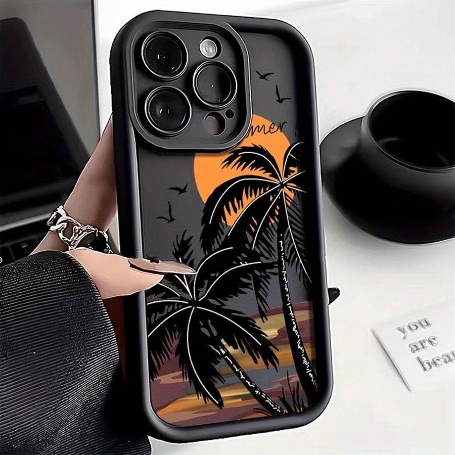 Sunset Palm Tree Pattern Phone Case Compatible with iPhone 7/8/11/12/13/14/15/X/XR/Xs/Plus/Pro/Pro Max/SE2 - Durable Shockproof Protective Cover with Tropical Design - Nine 11