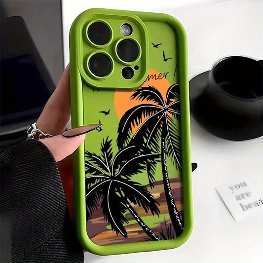 Sunset Palm Tree Pattern Phone Case Compatible with iPhone 7/8/11/12/13/14/15/X/XR/Xs/Plus/Pro/Pro Max/SE2 - Durable Shockproof Protective Cover with Tropical Design - Nine 11