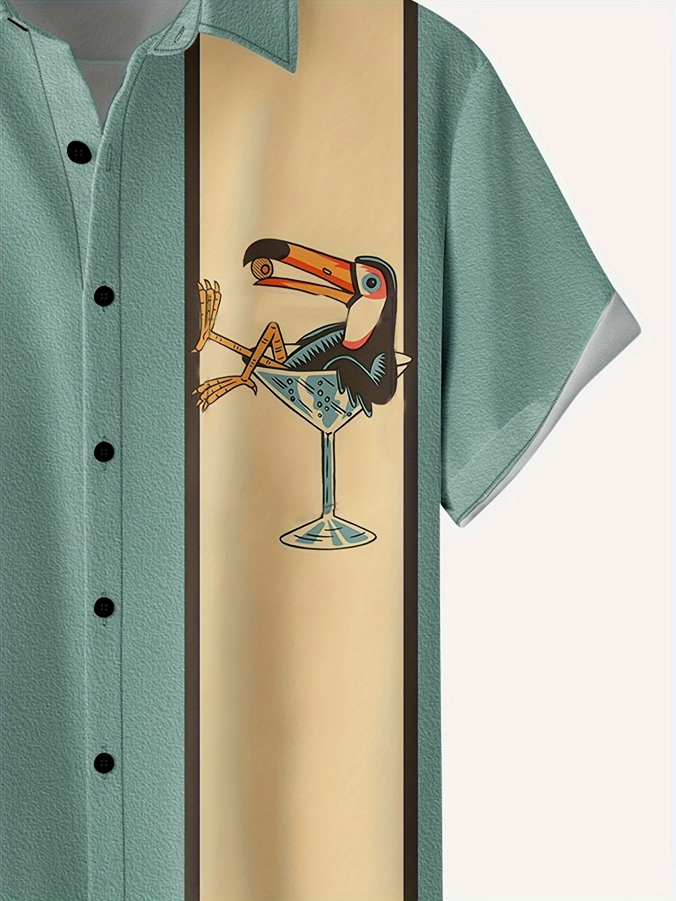 T-Shirt Bird In Wine Glasses Pattern Print Men's Striped Short Sleeve Lapel Shirt Top - Nine 11